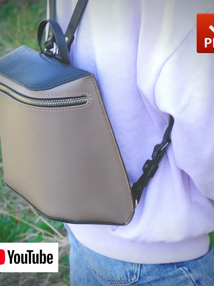 PDF leather pattern - Women's leather backpack. BG15