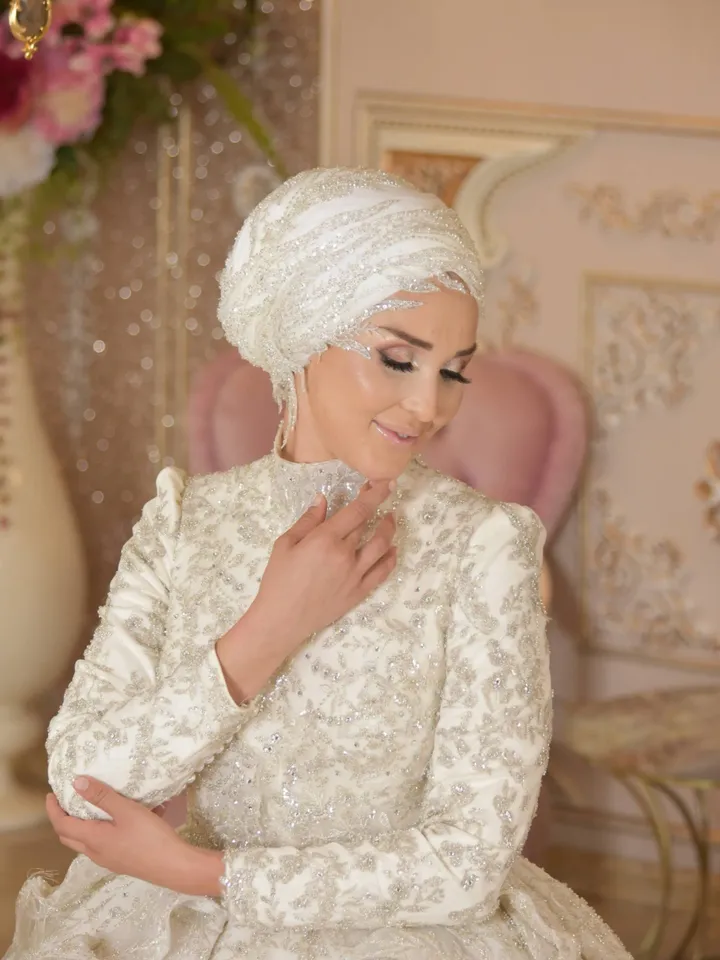 Anka White Peplum Embroidered Princess Wedding Gown, Bridal, Muslim Wedding, Hijab Wedding, White Wedding Dress, Islamic Wedding