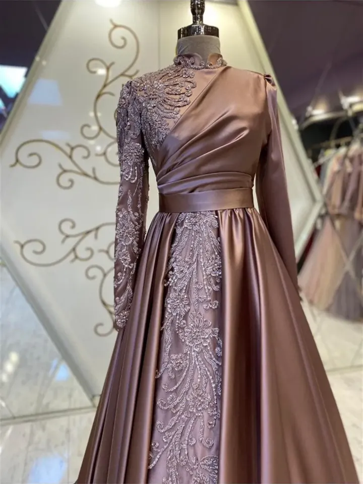 AHUNARE HIJAB - Hürrem Dried Rose Wedding Dress, Muslim Evening Gown, Nikah, Islamic Wedding, Engagement, Bridesmaid,