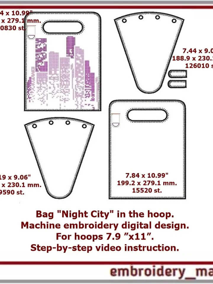 Bag Night City in the hoop Machine embroidery design 7.9 x11