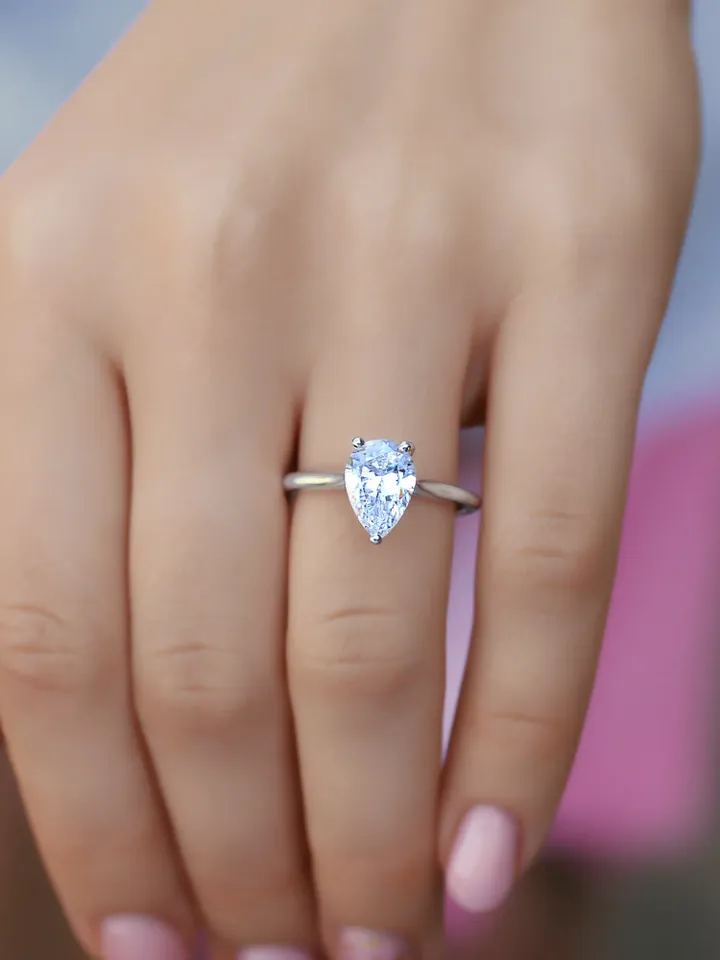 PEAR MOISSANITE RING | Pear Shaped Platinum Moissanite Diamond Ring Band | Engagement Ring Gift | Custom Wedding 2 Carat Diamond Ring