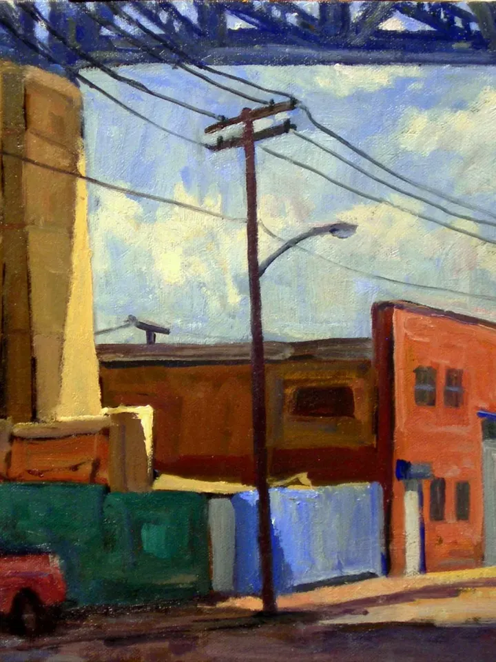 Original Vintage New York Cityscape Painting -Old Kosciuszko Bridge/Greenpoint Brooklyn/NYC- 11x14 Oil on Canvas, American Realist Fine Art