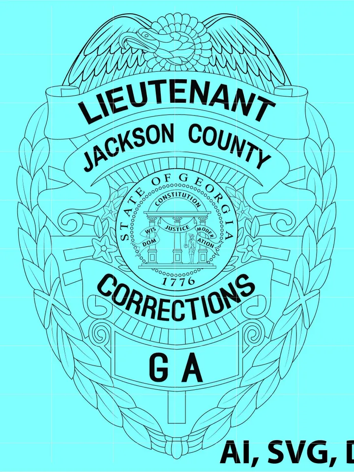 State of Georgia Jackson County Lieutenant Corrections Officer Badge, Logo, Seal, Custom, Ai, Vector, SVG, DXF, PNG, Digital