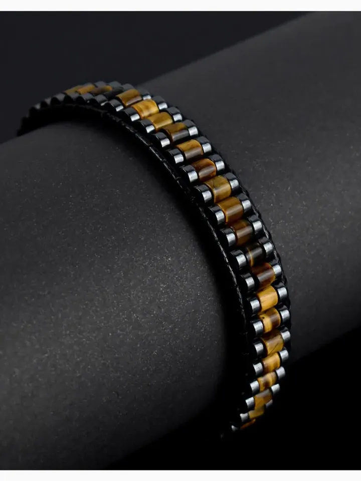Original Brown Tiger&#39;s Eye Beaded Bracelet, Geuinie Gemstone Beaded Jewelry, Beaded Bracelets in Fashion, Souvenir Jewelery Present for Men