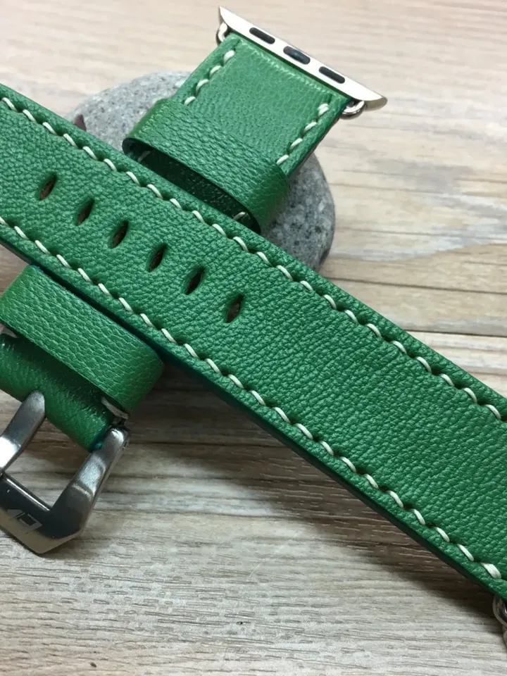 Personalized Apple Watch Band 44mm, Custom Apple Watch Band Leather, iWatch Series 5, Green Leather Watch Band, Valentines Day gift for him