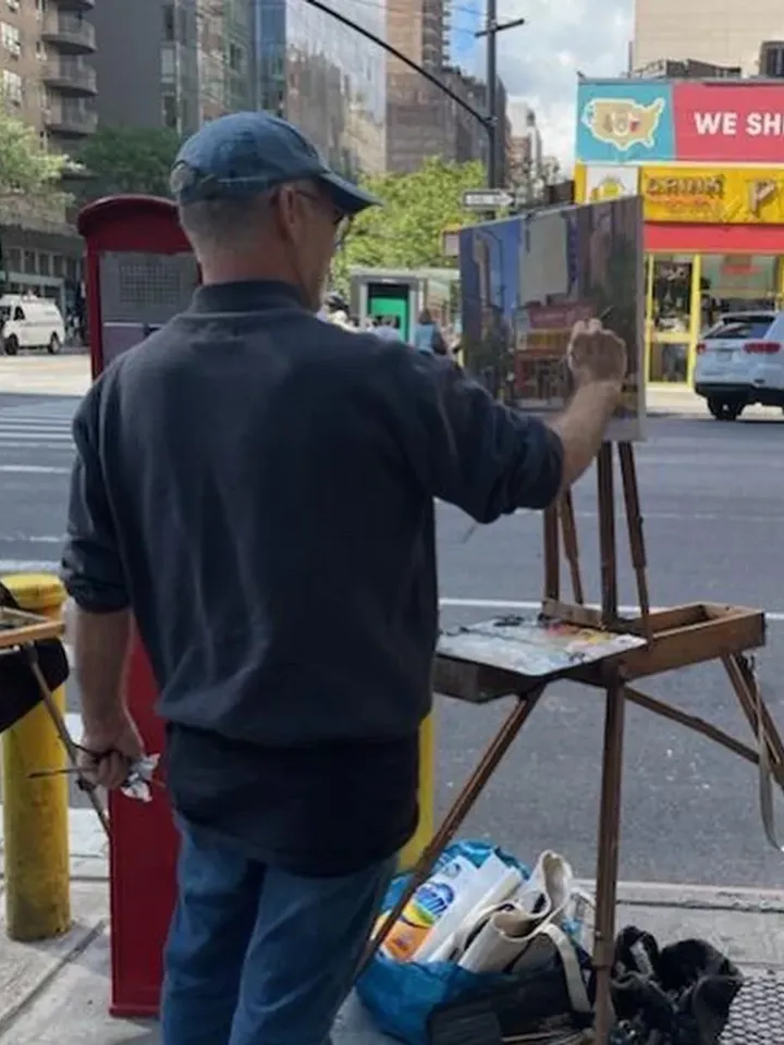 12x12 Original New York Cityscape Painting - From West 79 St and Broadway/NYC - Oil on Panel, Contemporary Fine Art, Signed Original