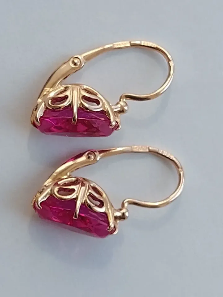 Vintage Graceful 14K Original Earrings USSR 583 Rose Gold with beautiful pattern Soviet Retro Russian Women's jewelry