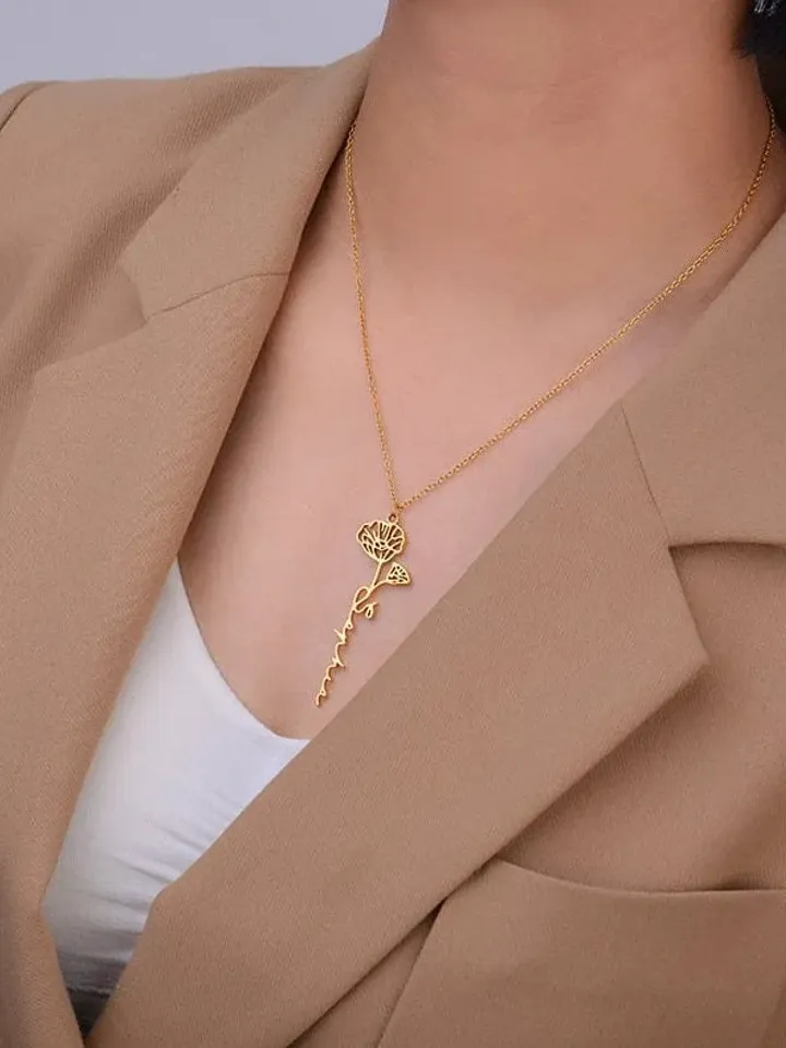 PERIMADE Birth Flower Name Necklace • Gold Custom Name Necklace • Sentimental Best Friend Jewelry • Trendy Best Friend Gift