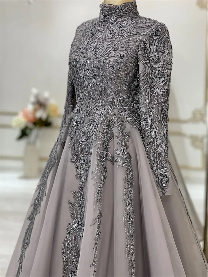 AHUNARE HIJAB - Lal Smoked Embroidered Wedding Dress, Muslim Evening Gown, Nikah, Islamic Wedding, Engagement, Bridesmaid,