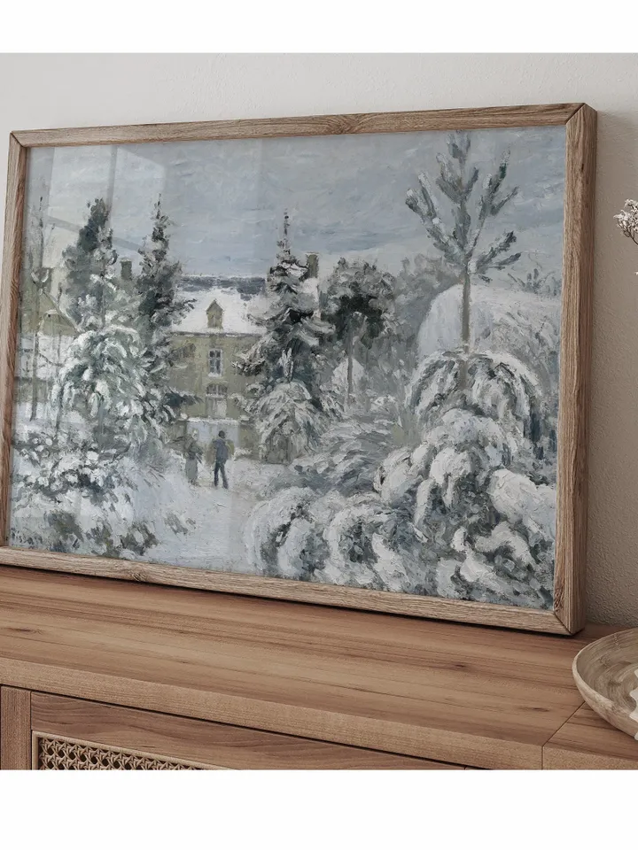 Antique Winter Village Painting, Christmas Art, Printable Holiday Decor Digital Download | 347