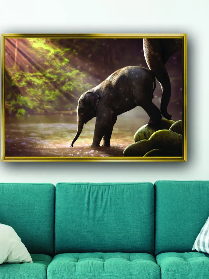 Baby Elephant Print on Canvas , Floating Frame Option, Modern Wall Art, Extra Large Canvas Wall Art