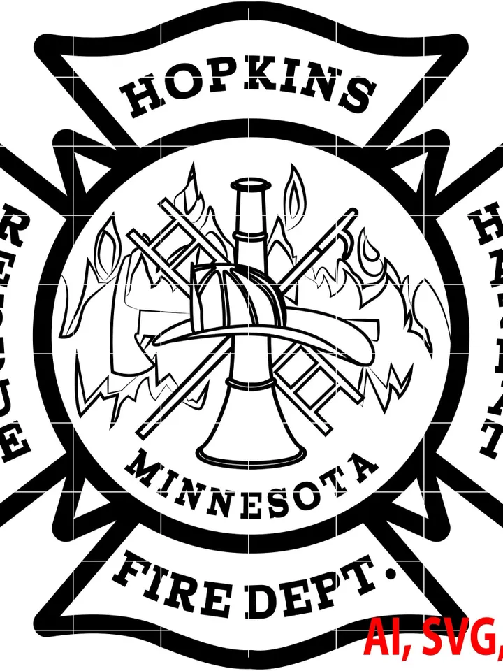 Minnesota Hopking Fire Dept Badge, Logo, Seal, Custom, Ai, Vector, SVG, DXF, PNG, Digital