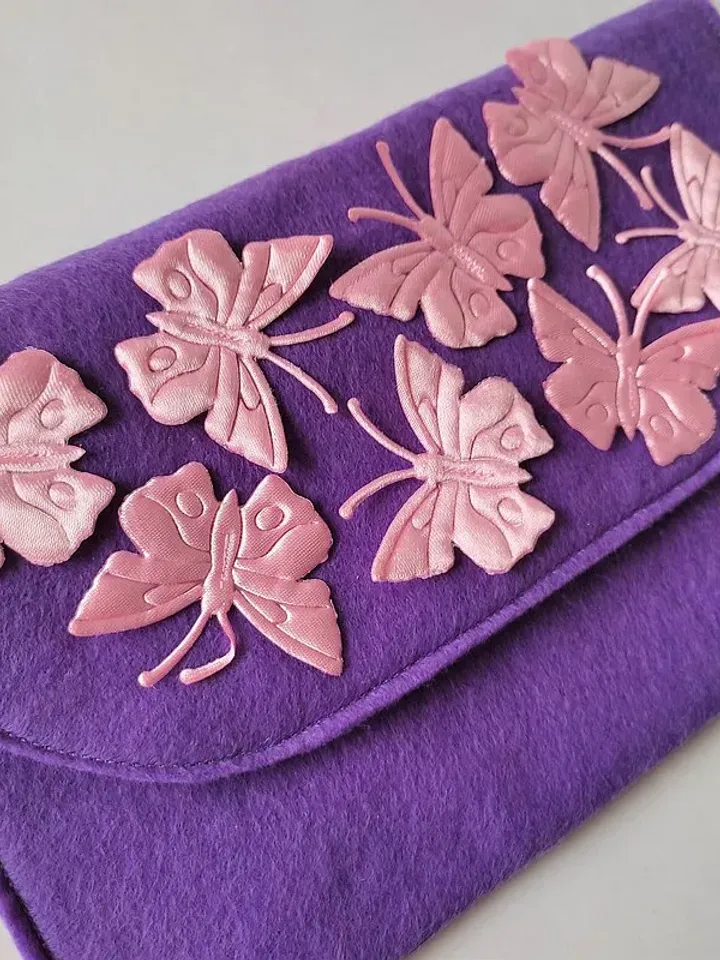 手拿包 Felt clutch cosmetic bag with pink butterflies small bag handbag