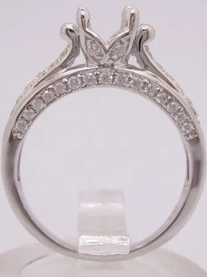 Solid 14K White Gold 4.5MM Round Shape Fashion Semi Mount Ring / Diamond Ring