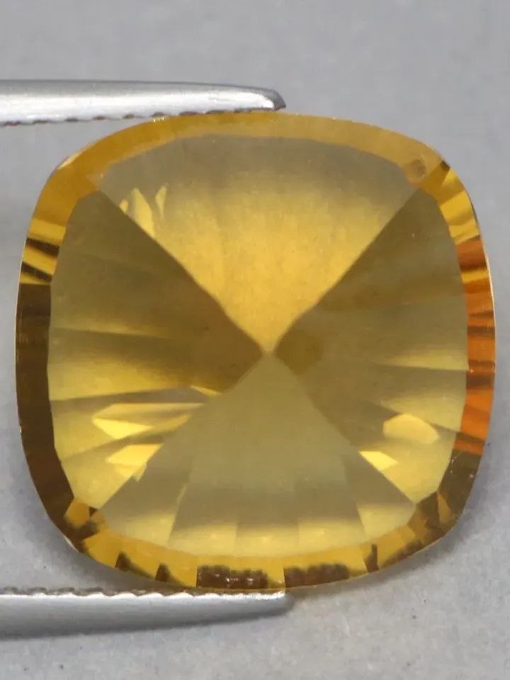 13.92 CT Superb! Concave Cushion Cut 100% Natural Rich Yellow Citrine From Brazil