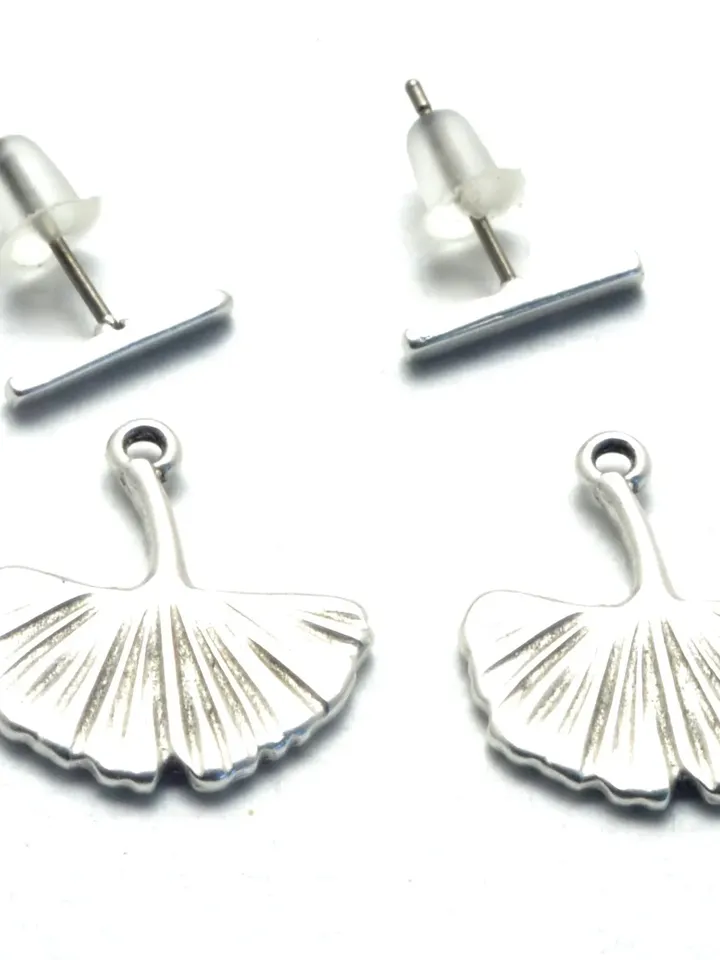 Ginkgo Biloba Leaf Ear Jackets, Silver Ginkgo Leaf Earrings, Dainty Bar Studs Geometric, Cool Handcrafted Ear Jacket Earrings, Hoop Earring