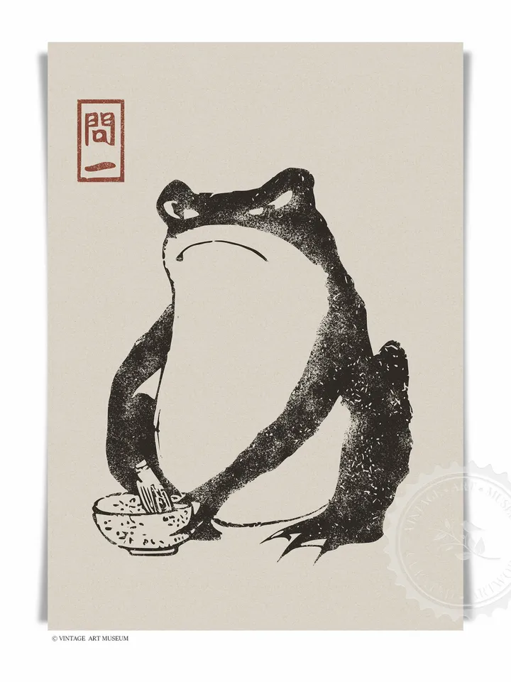 Japandi Wall Art Frog Print set of 3, Vintage Printable Primitive Decor, Matsumoto Shoji Japanese Art Downloadable | 187 S3