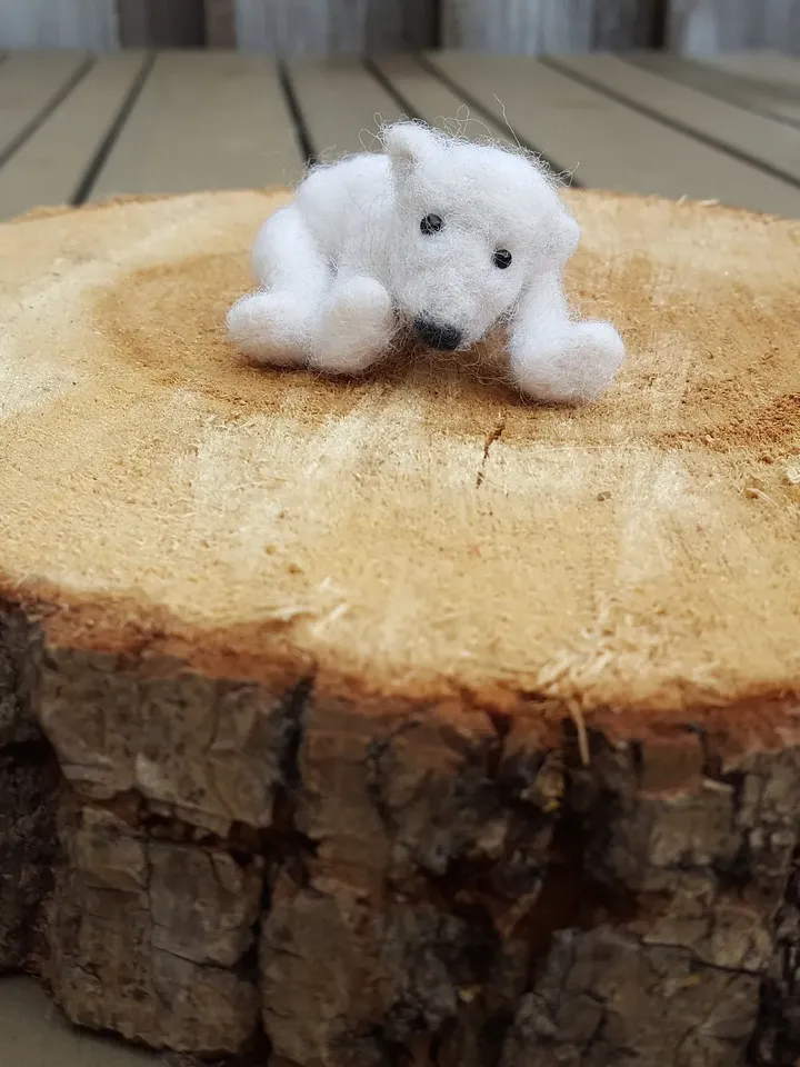 Felted baby polar bear with crow's eyes, fitting, bears, bear, wool