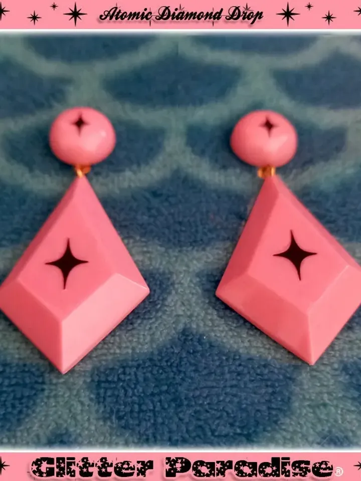 Atomic Kite Drops - Earrings - Mid-Century Modern - 50s Atomic Retro Spark - 50's Retro Pink Earrings - Vintage Inspired - Glitter Paradise®