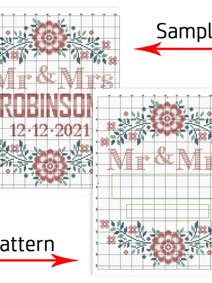 Wedding cross stitch pattern. DIY. Border cross stitch. Anniversary. Floral Wreath cross stitch.