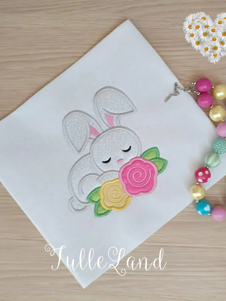 Easter Sleeping Bunny Cute Rabbit Easter Sunday Outfit Floral Bunny Rabbit Design applique for Machine Embroidery