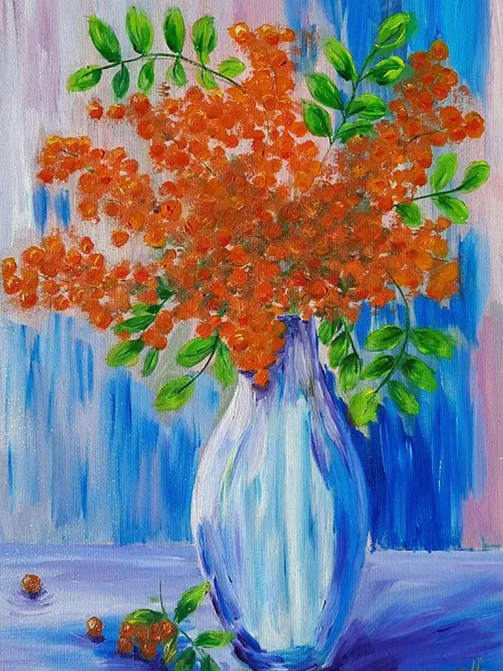 Rowan in a vase oil painting
