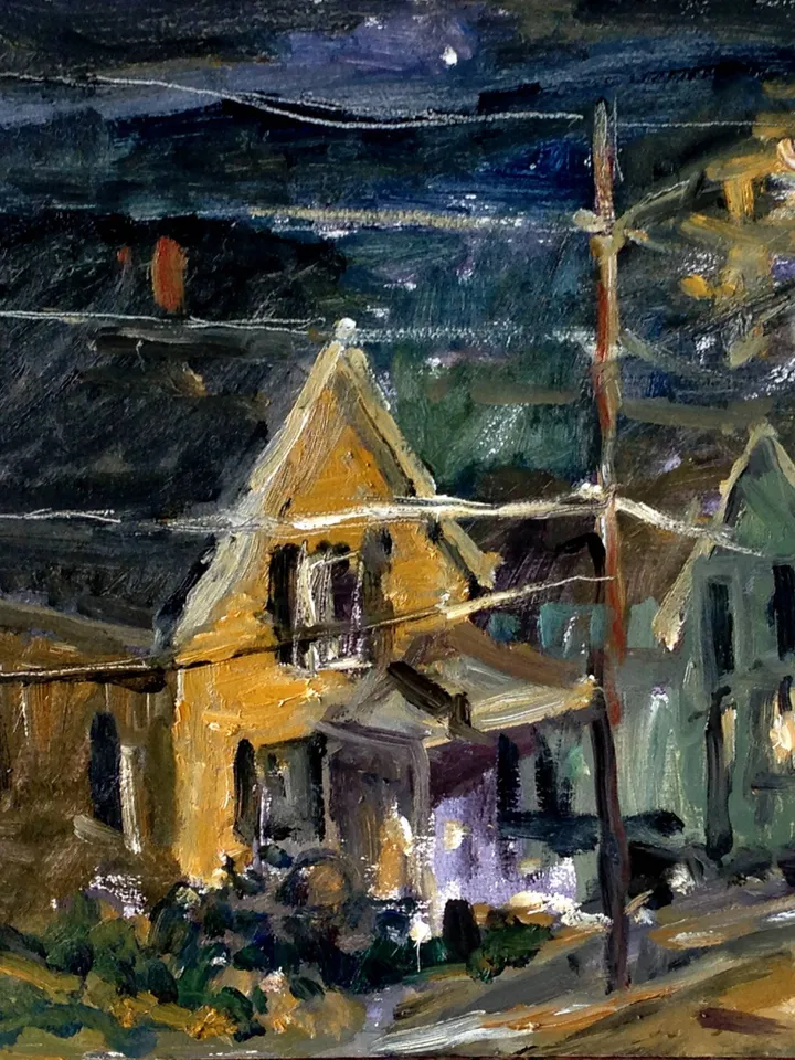 Original Night Scene Painting - Summer Nocturne - 10x10 Oil on Panel, Plein Air Impressionist Landscape, Signed Original American Fine Art