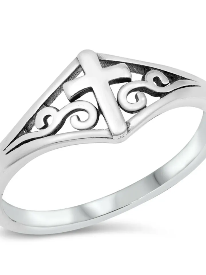 Sterling Silver Cross Ring, Catholic Ring, Christian Ring, First Communion Gift, Confirmation Gift, Cross Ring for Children, Religious Ring