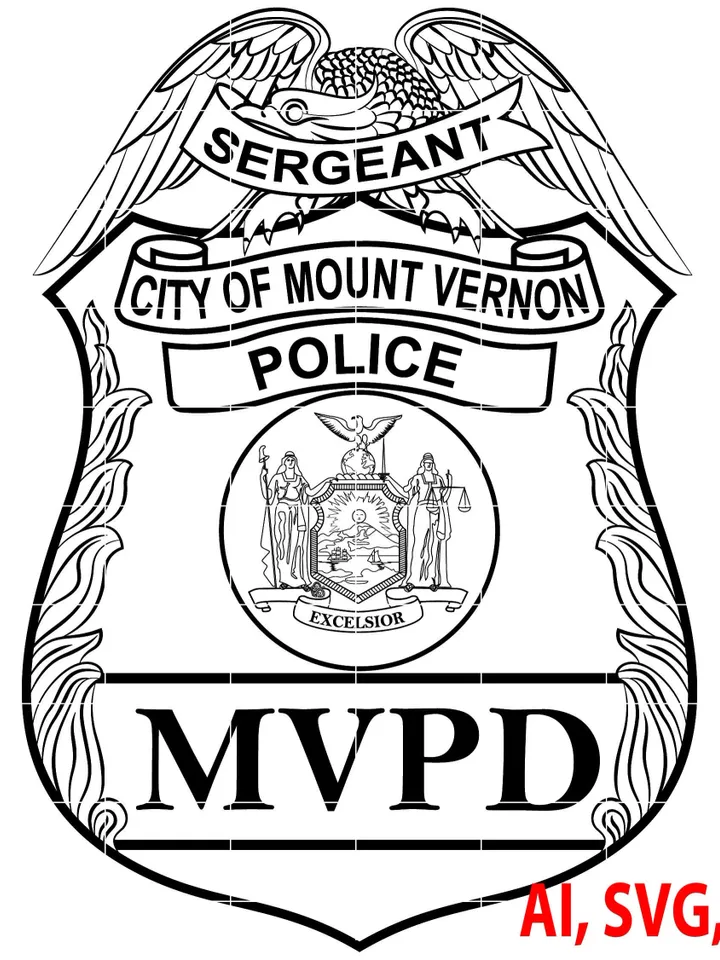 Police Badge, State of New York City of Mount Vernon Police Sergeant Badge, Logo, Seal, Custom, Ai, Vector, SVG, DXF, PNG, Digital