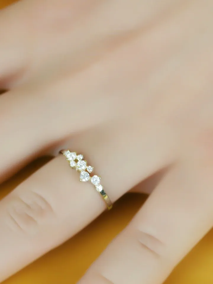 CLUSTER WEDDING RING | Moissanite Diamond Cluster Stackable Gold Ring | Moissanite 14k Gold Women Wedding Ring | Engagement Ring Gift