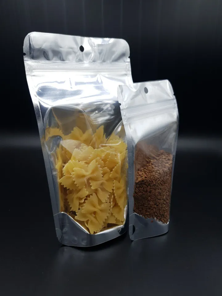 Clear Silver Hyaline METALIZED STAND UP Pouches, Food Storage Bag, Coffee bean Bag Chocolate Candy Spice Herbal Tea Zipper Locked Packages