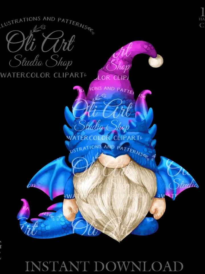 Dragon Gnome Digital Clipart, Hand Drawn Graphics, Instant Download. Digital Download. OliArtStudioShop