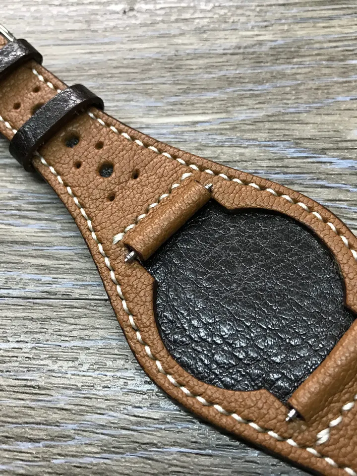 Handmade Leather watch band, Full bund strap, Leather Cuff watch Strap 20mm, Brown cuff watch band, Brogue pattern, leather watch band