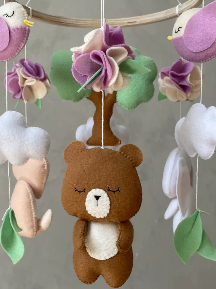 Boho baby mobile girl. Woodland baby mobile. Fox bunny bear birds mobile. Woodland nursery decor girl