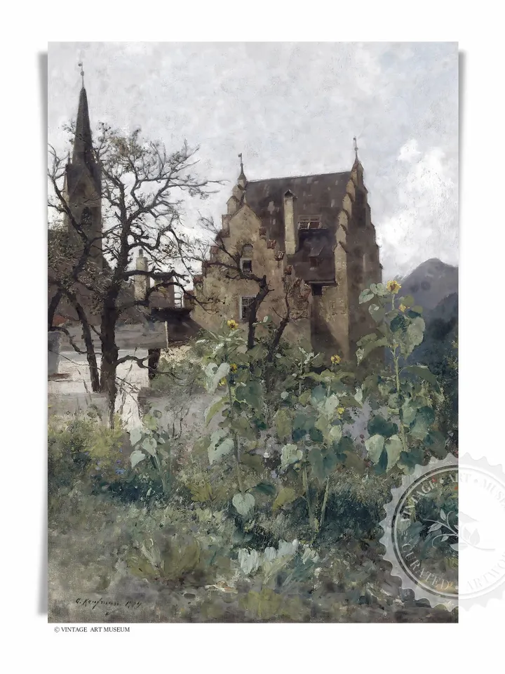 Sunflowers In The Yard Oil Painting, Vintage Art Print, Cottagecore Decor, Farmhouse Printable Wall Art Downloadable | 137