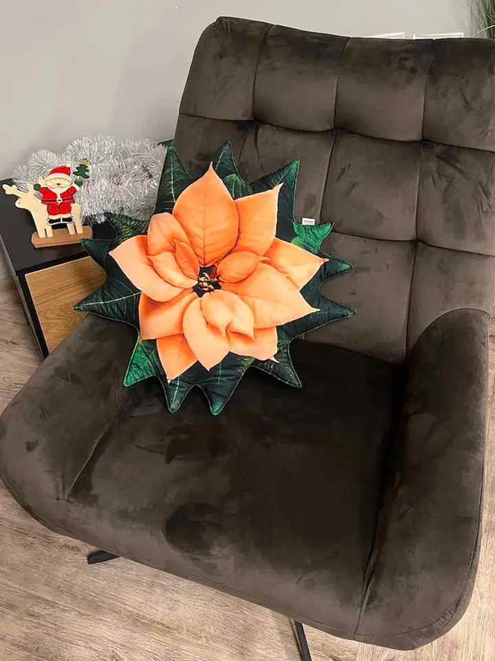 orange Poinsettia pillow / poinsettia cushion / christmas pillow / christmas decoration / plant pillow / poinsettia flower