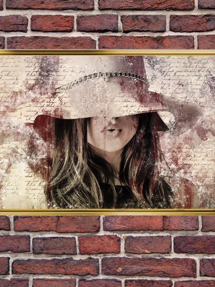 The woman with hat Print on Canvas , Floating Frame Option, Modern Wall Art, Extra Large Canvas Wall Art