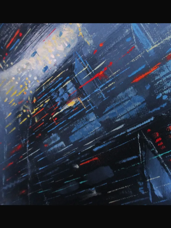Cyberpunk Painting "NIGHT LIGHTS" Original Oil Painting on Canvas, Modern City Original Art by "Walperion Paintings"