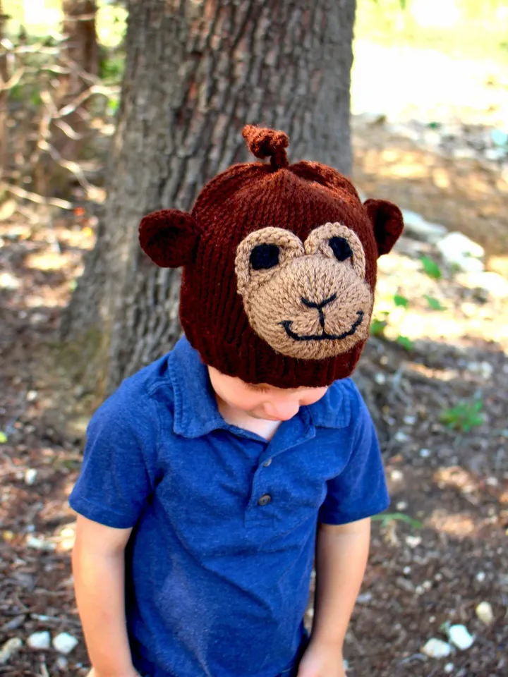 Knitted Monkey Hat, Wild Animal Photo Shoot, Safari Themed Party, Child Hats, Gender Reveal, Toddler, Child, Sizes: 1-3 Years & 4-12 Years