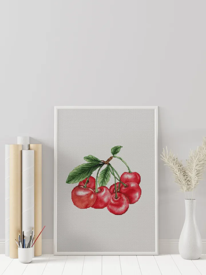 Cherries Cross Stitch Pattern PDF, Cherries Embroidery, Instant Download, Small Cross Stitch, Modern Cross Stitch, Easy Counted Cross Stitch