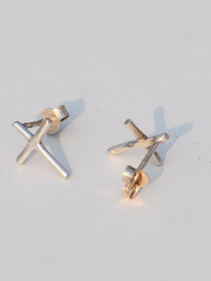 Christian Symbol Earrings, 925 Sterling Silver Earrings Studs, Dainty Studs, Boho Jewelry, Prayer Studs, Gift For Her, Silver Unique Studs