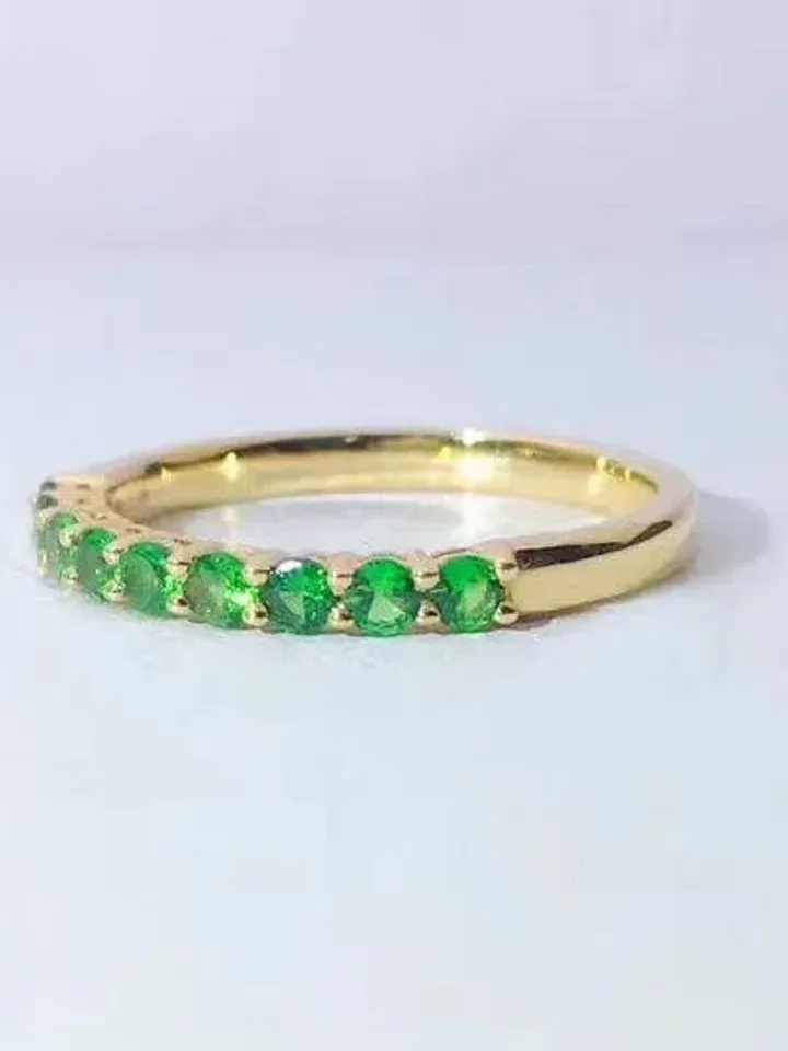 0.45 Carat Tsavorite Band, Wedding Band, Solid 14K White Gold Fashion Ring