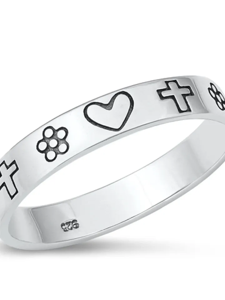 Sterling Silver Heart Cross Ring, Catholic Ring, Christian Ring, First Communion Gift, Confirmation Gift, Religious Ring, cross toe ring
