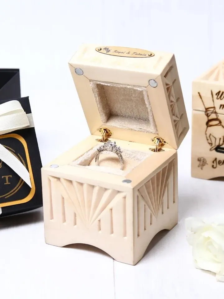 Musical marriage proposal ideas Wood music ring bearer box Engraved engagement ring box Сustom proposal ring box