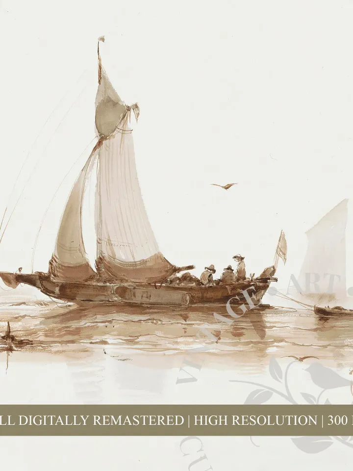 Sailboat Painting Print Minimalist Sketch Art, Vintage PRINTABLE Nautical Wall Art Home Decor | 180