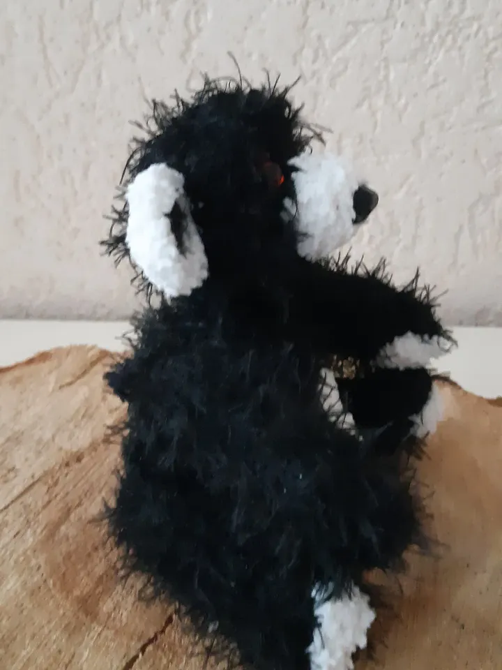 Black and white bear, 20 cm, crochet,with safety clip