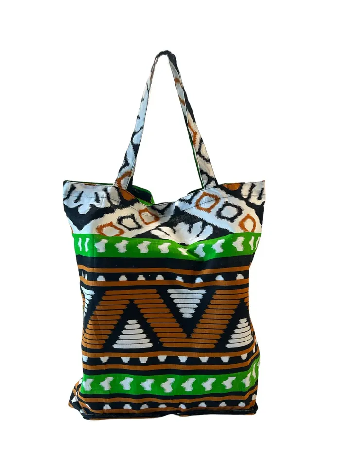 Foldable Shopping Bag | Black Indonesian Batik Tote | Reusable Grocery Bag | Bohemian Cotton Tote
