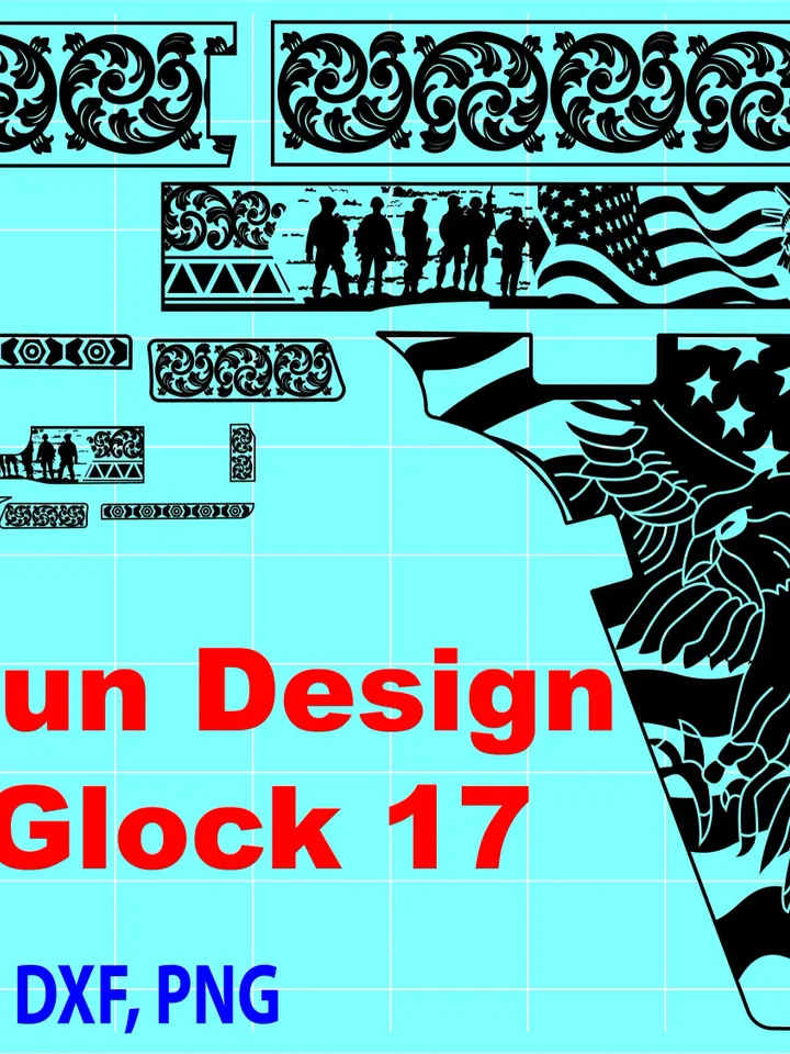 Gun Design Glock 17 American them Custom, Ai, Vector, SVG, DXF, PNG, Digital