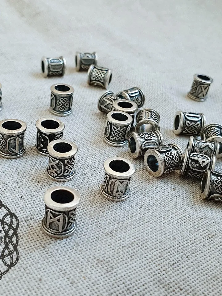 Viking Beads, Sold as pair, Viking Runes Beads, Sterling Silver Beads, Viking Jewelry