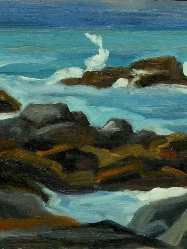 Original Oil Painting Landscape -Monhegan Surf/Maine- 8x12 Oil on Panel, Small Impressionist Seascape, Signed Original Fine Art